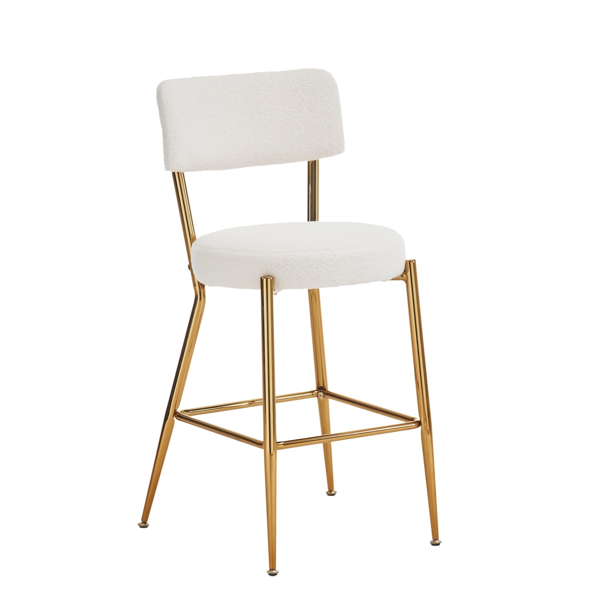 Set of 4 Modern Teddy Fabric Upholstered Bar Stools, Metal base high stool - Beige