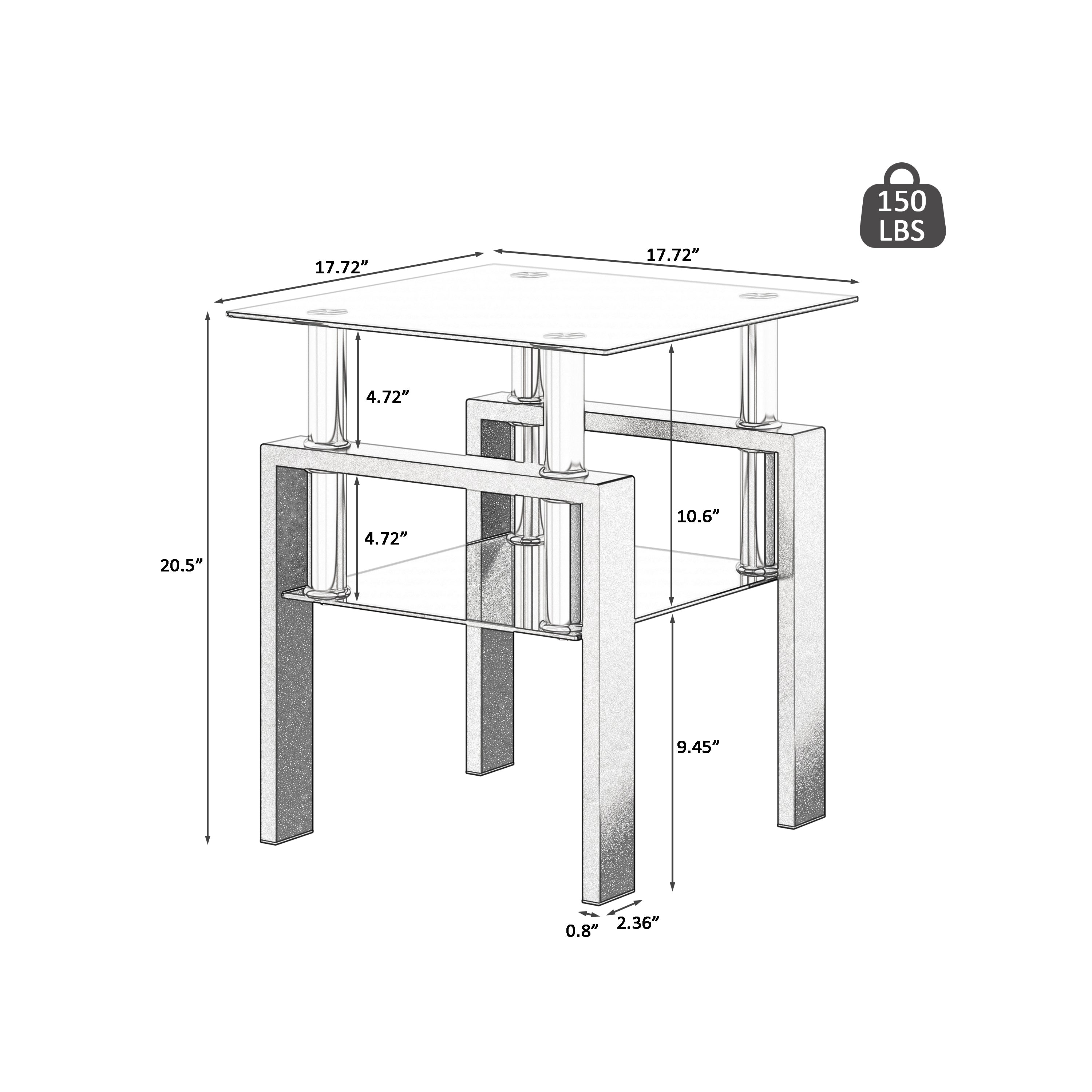 Set of 2 - Modern Tempered Glass Tea End Table - Black
