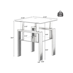 Set of 2 - Modern Tempered Glass Tea End Table - Black
