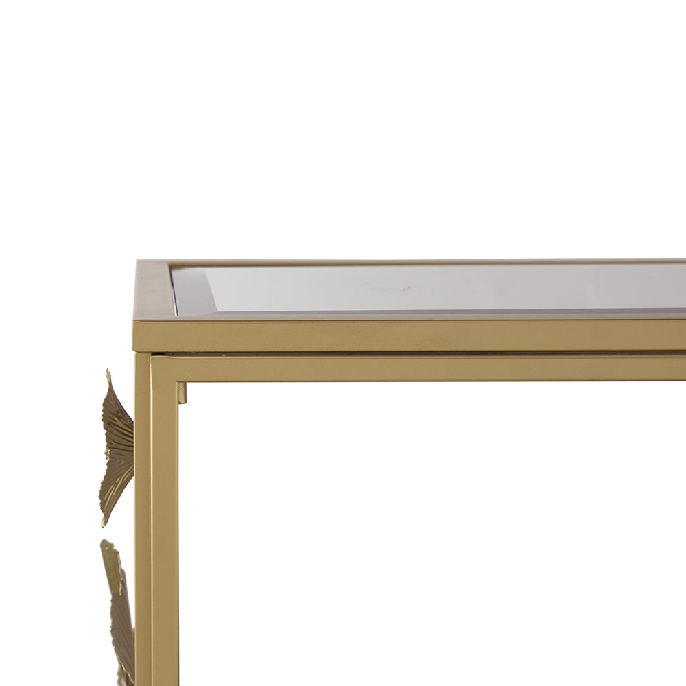 Gold Console Table with Mirrored Glass Top 39.5"x12"x30.5"