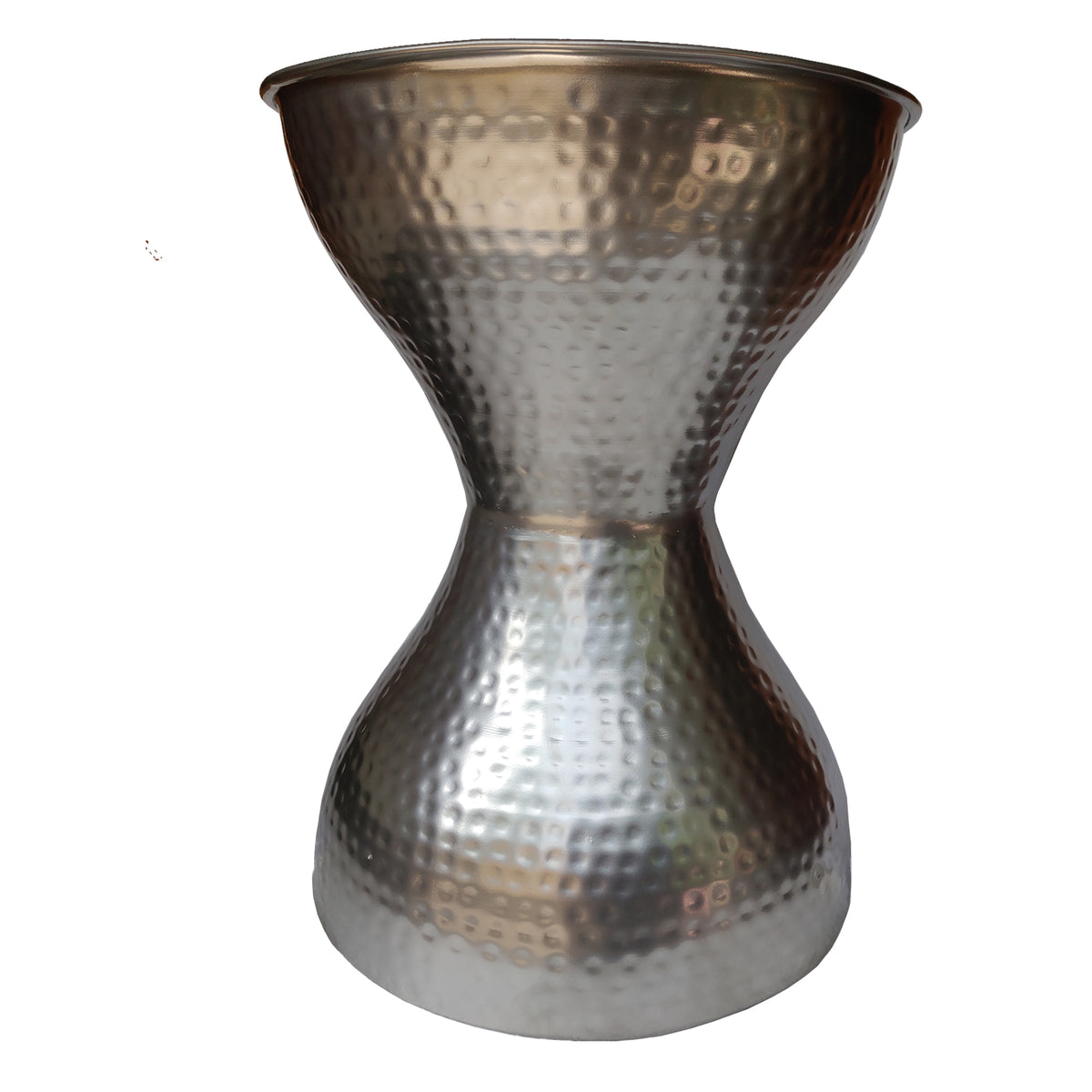 Industrial Style Hammered Texture Iron Stool with Hourglass Shaped Body - Silver