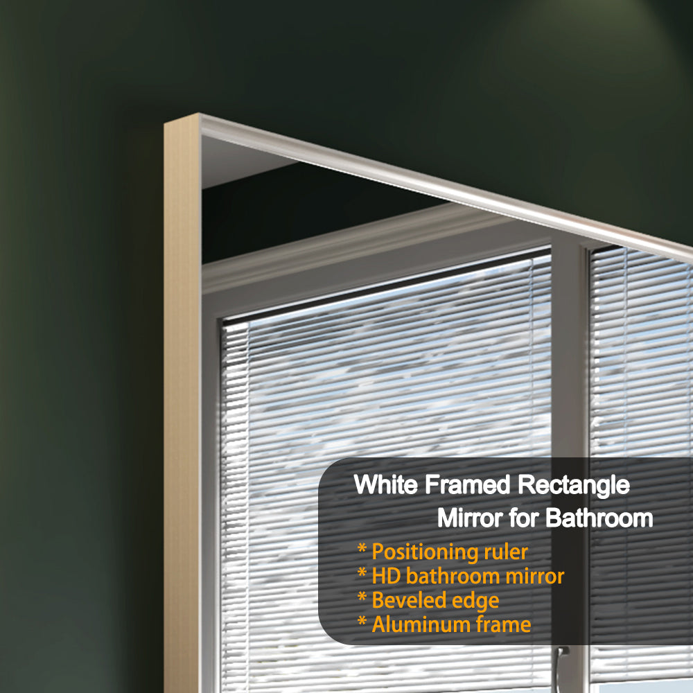 40x30inch Glossy White Rectangular Wall-Mounted Beveled Bathroom Mirror (Horizontal & Vertical)