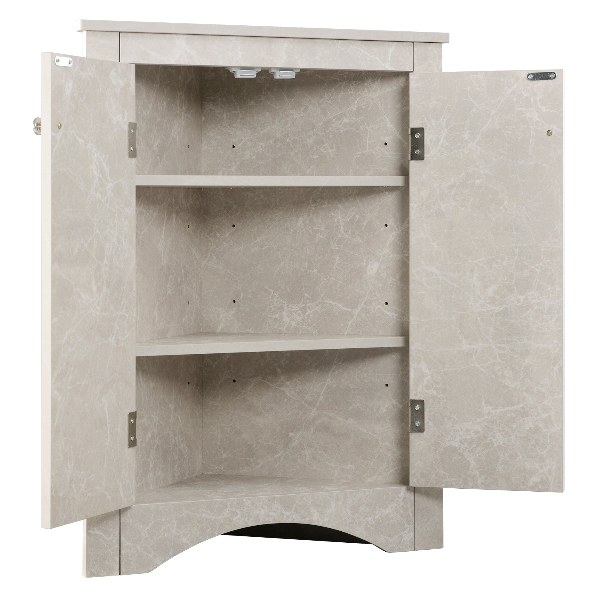 White Marble Triangle Bathroom Storage Cabinet with Adjustable Shelves