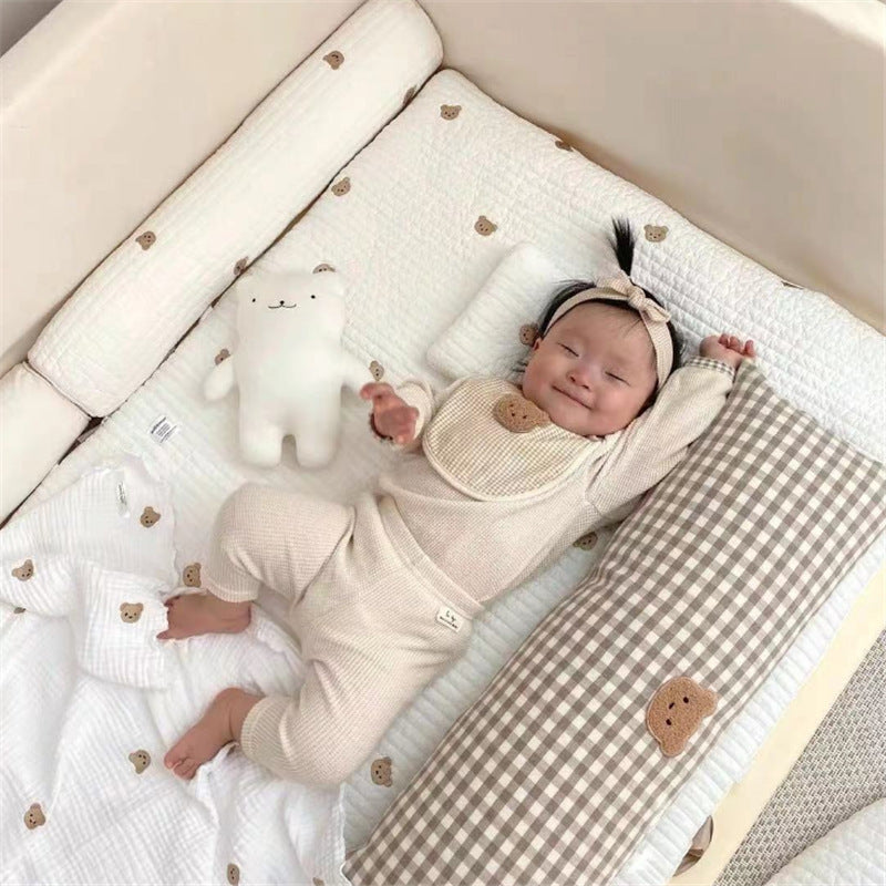 Cotton Baby Plaid Bear Embroidery Bedside Pillow