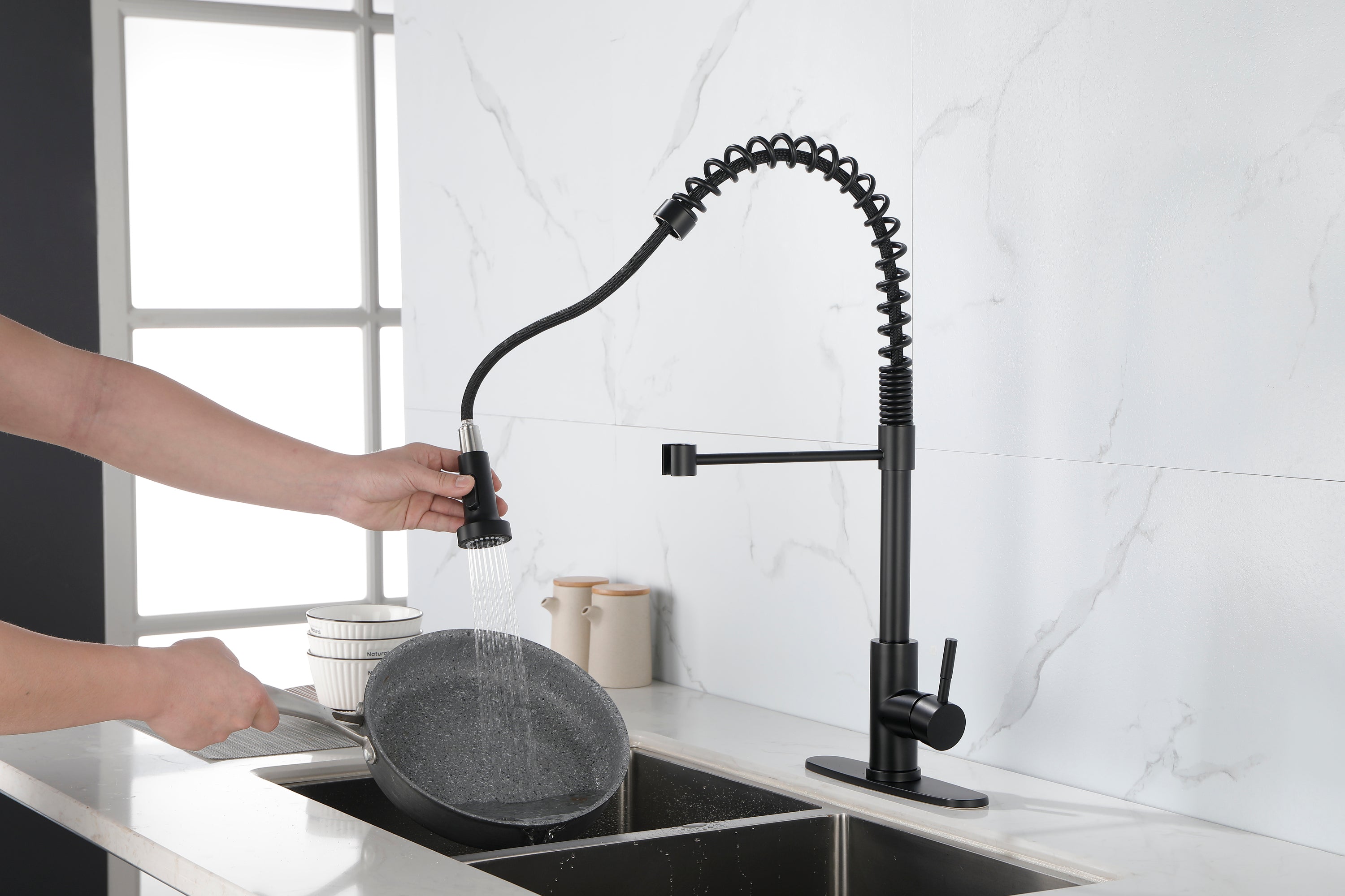 Stainless Steel Single Handle One Hole Kitchen Sink Faucet, Industrial 3-Hole Sink Faucet - Brushed Nickel