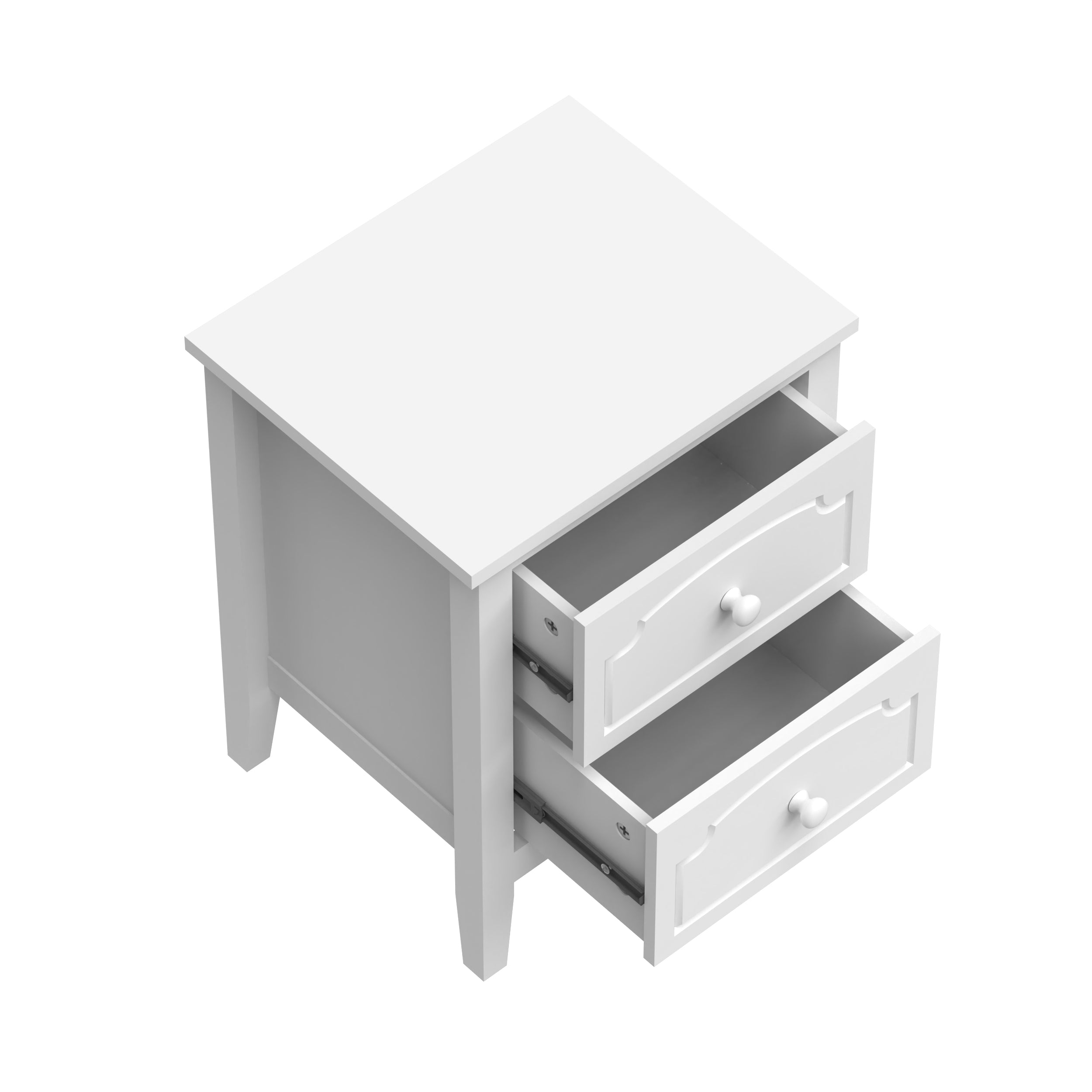 White Contemporary Roman Style, Solid Wood 2 Drawers Nightstand (1 piece)