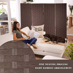Wall Divider Wood Screen 4 Panels Wood Mesh Hand-Woven Design 6ft - Brown