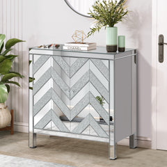Cabinet with Mirror Trim and M Shape Design, Silver
