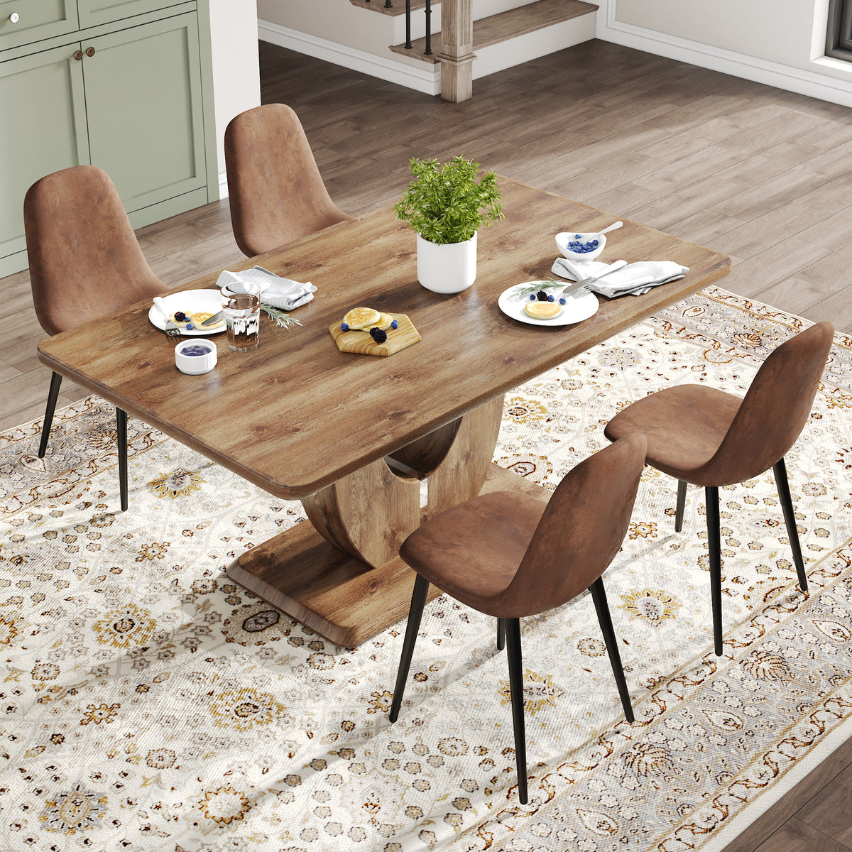 Set of 1 Dining Table and 4 Chairs - MDF rectangular - Brown