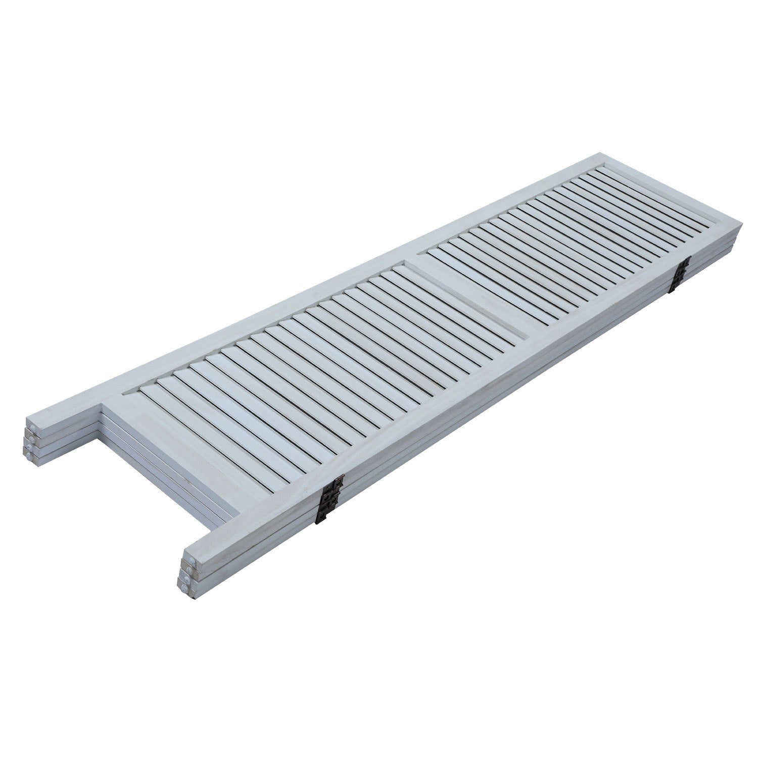 Wood 4 Panel Screen Folding Louvered Room Divider - Old white