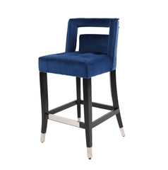 Suede Velvet Barstool with nailheads 26 inch Seater height (Set of 2) - Navy Blue