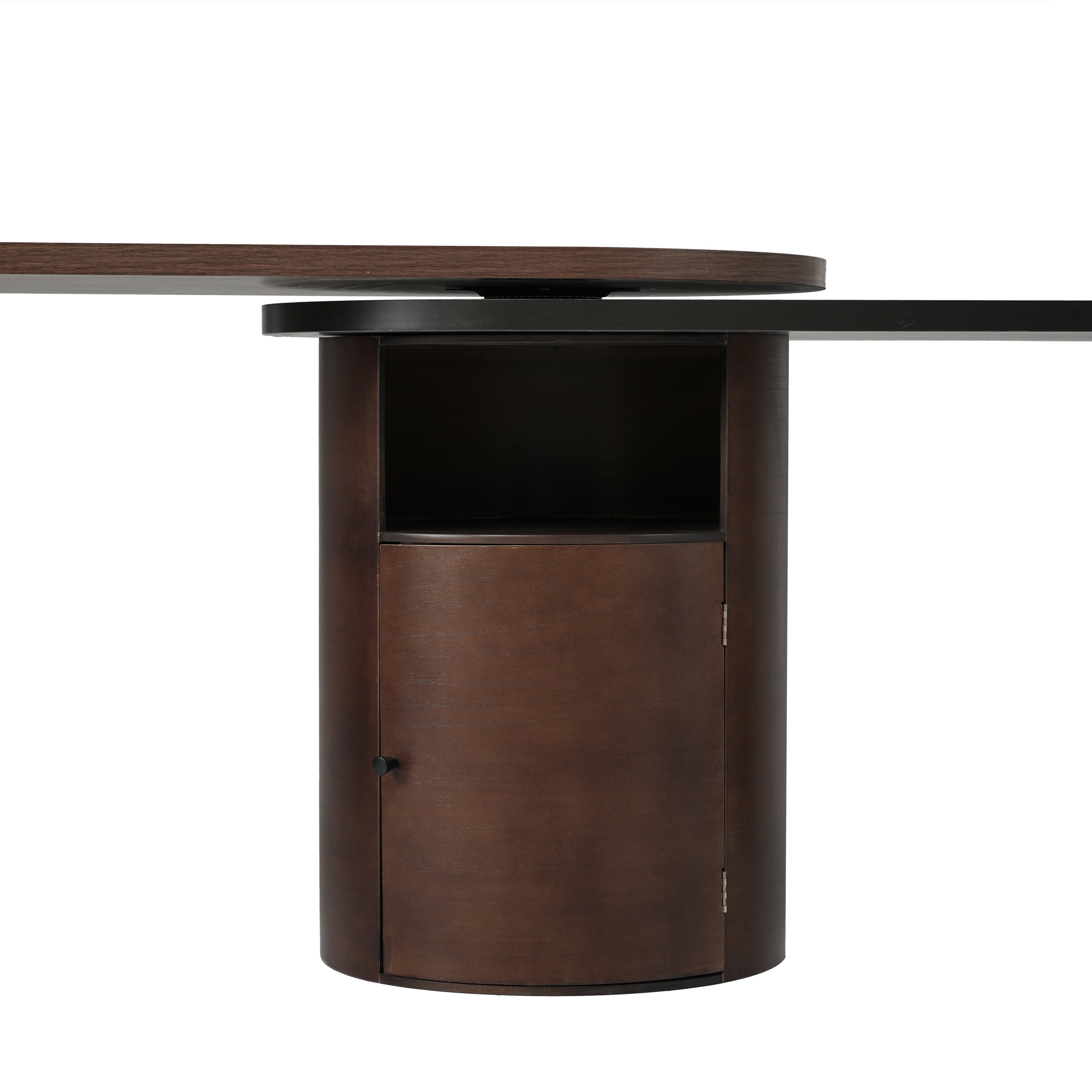 Modern L Shaped Desk in Walnut with 1 Cabinet and Open storage, 360° Wood Rotating Desk 56.92"  - Walnut
