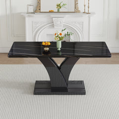 Modern Dining Table, Black Desktop and Black MDF Leg