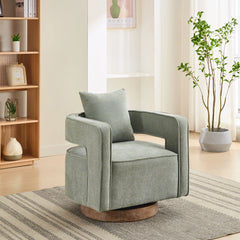 29.1'W Swivel Accent Open Back Chair Modern Comfy Sofa Chair With Weathered  Base For Nursery Bedroom Living Room Hotel Office, Club Chair Leisure Arm Chair For Lounge (Pale Green,Linen Blend)