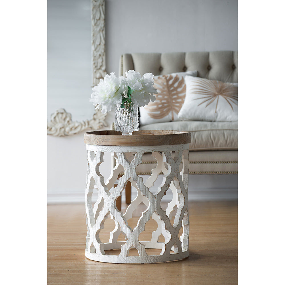 French Country Large Distressed White Side Table 23"