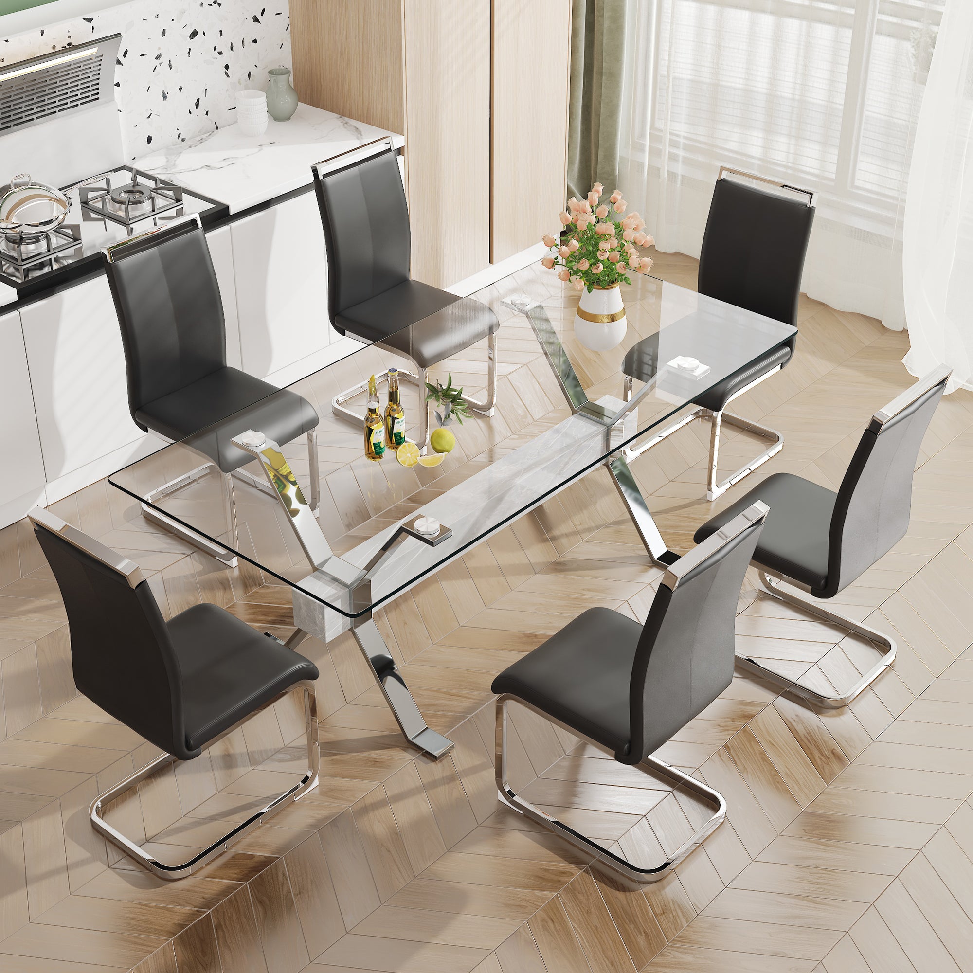 Modern Tempered Glass Dining Table