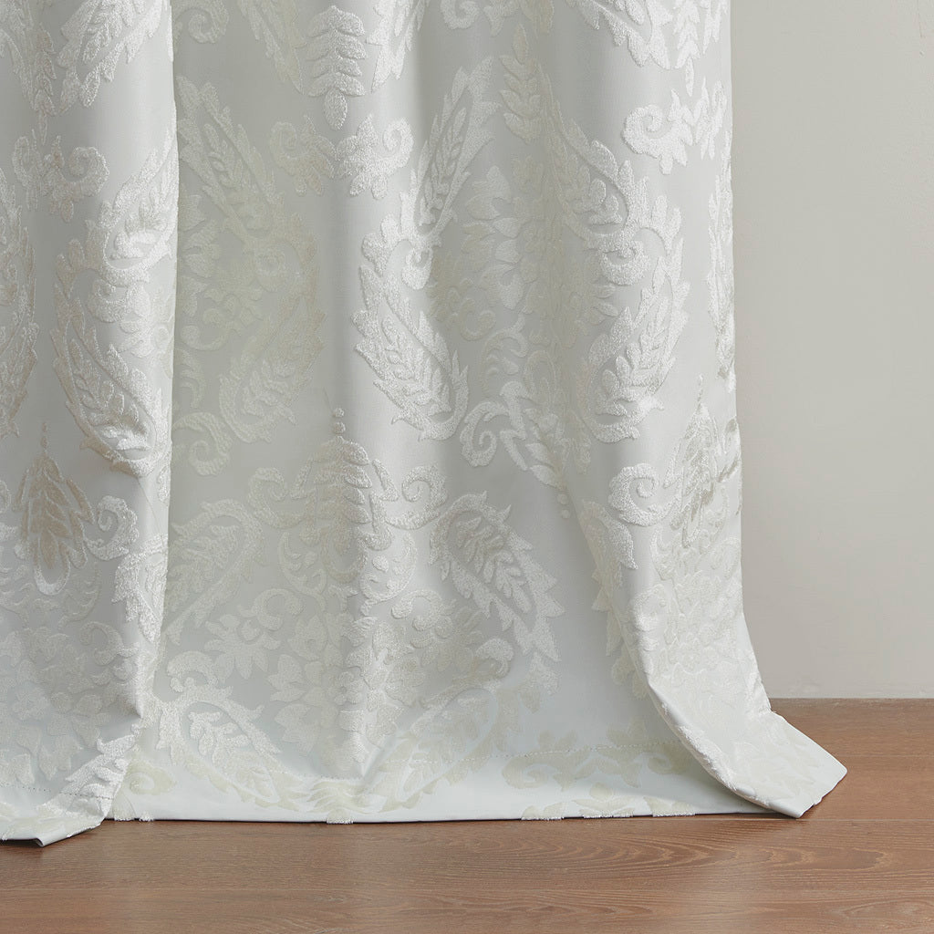 50x95" Knitted Jacquard Paisley Total Blackout Grommet Top Curtain Panel - White