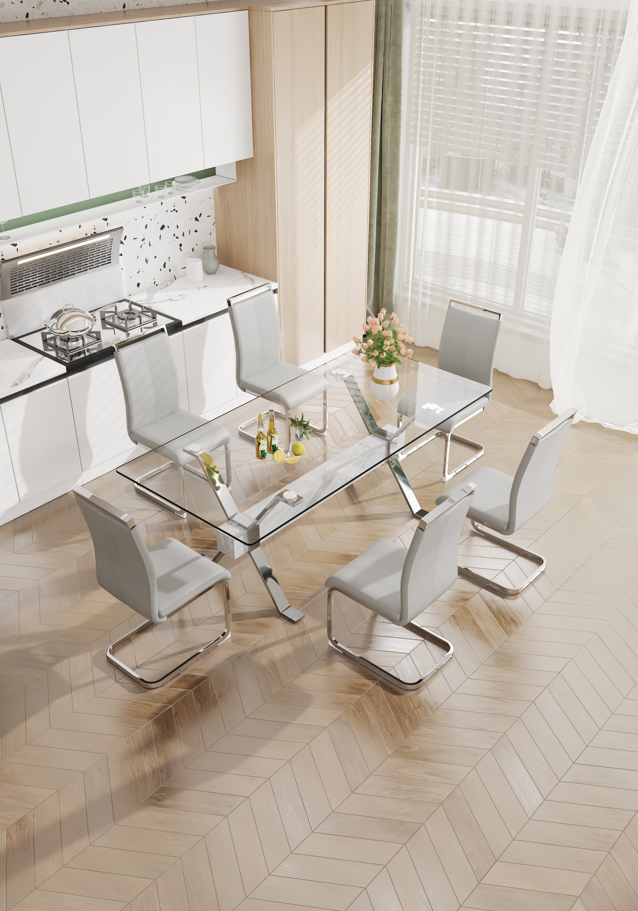 Modern Tempered Glass Dining Table