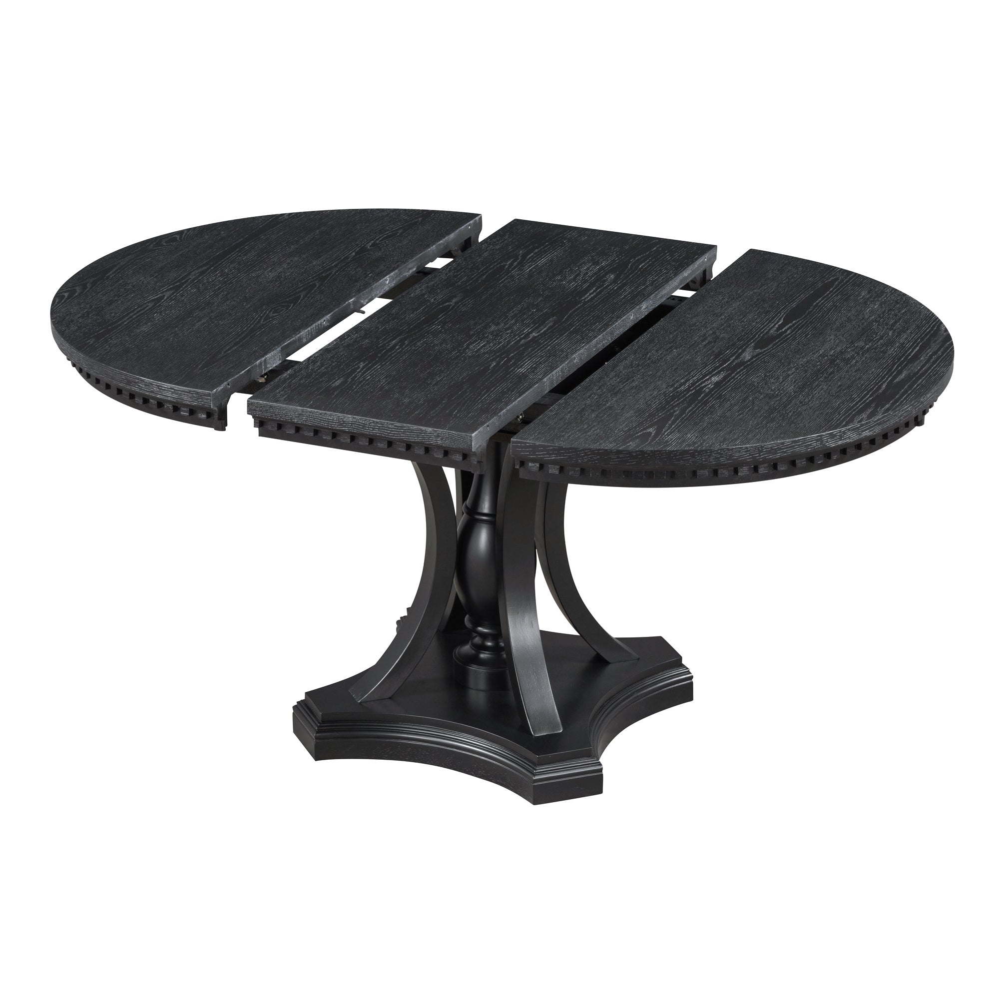 5-piece Dining Set Extendable Round Table and 4 Chairs for Kitchen Dining Room - Black Oak