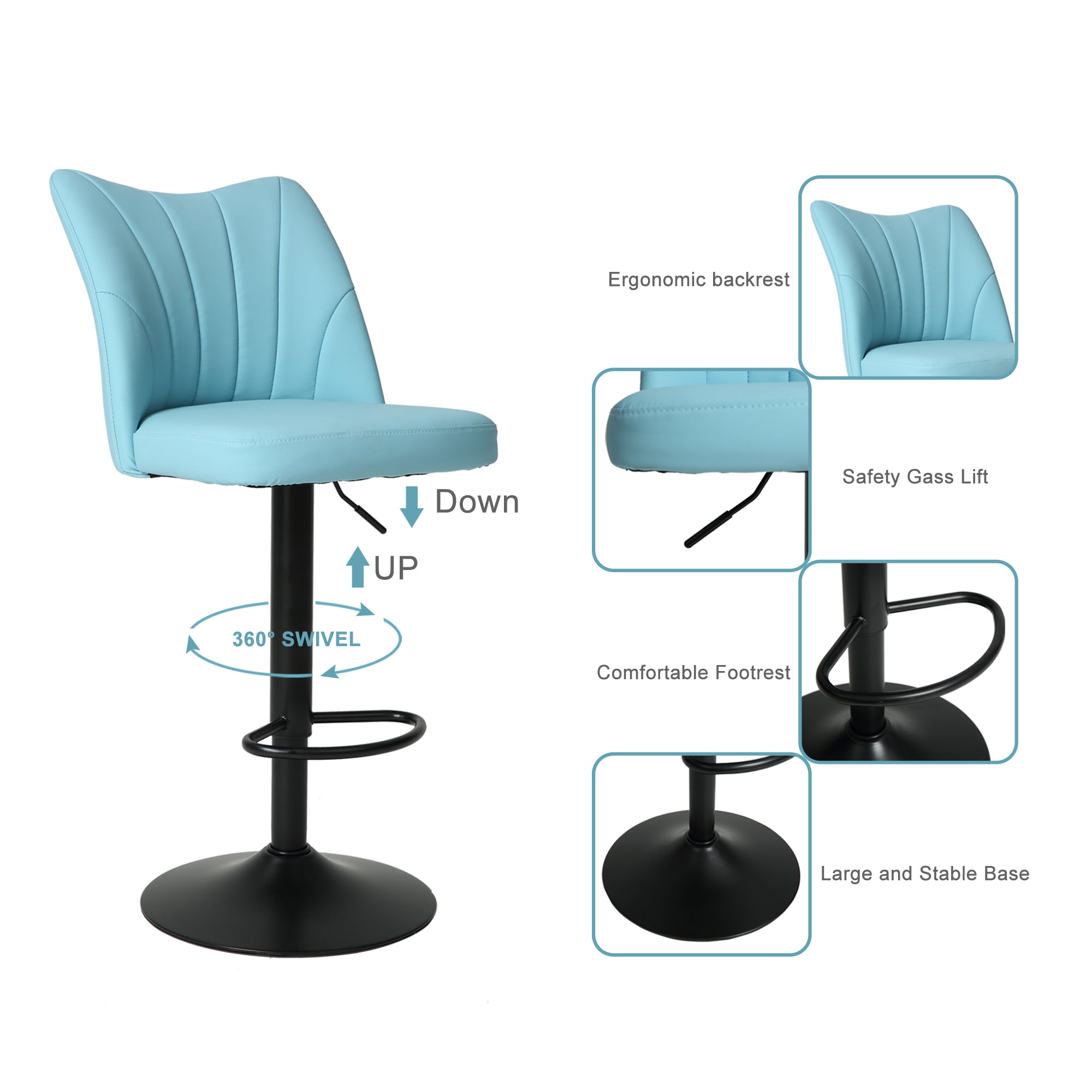 Set of 2 Swivel Bar Stools, Height Adjustable Counter Stool with Backs for Kitchen Island