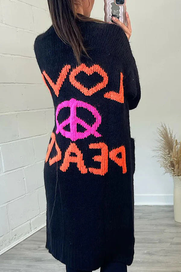 Women's Love Peace Graphic Oversized Cardigan Long Sleeve