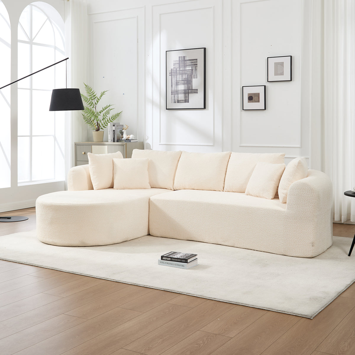 109 Inch Cloud Sectional Couch, Boneless Sofa for Living Room, Corduroy Modular Couch with L Shape Chaise, Modern Compressed Sofa in a Box, Memory Foam Filling (IVORY)