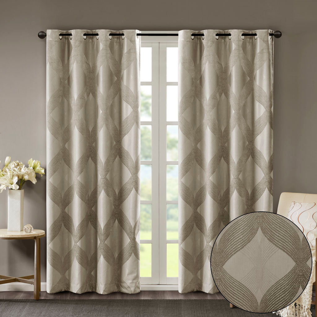 50x84" Ogee Knitted Jacquard Total Blackout Curtain Panel - Taupe