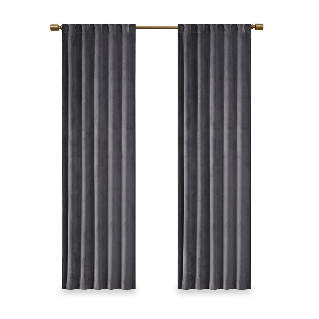 2 panels 37x63" Room Darkening Poly Velvet Rod Pocket/Back Tab Curtain Panel Pair - Charcoal