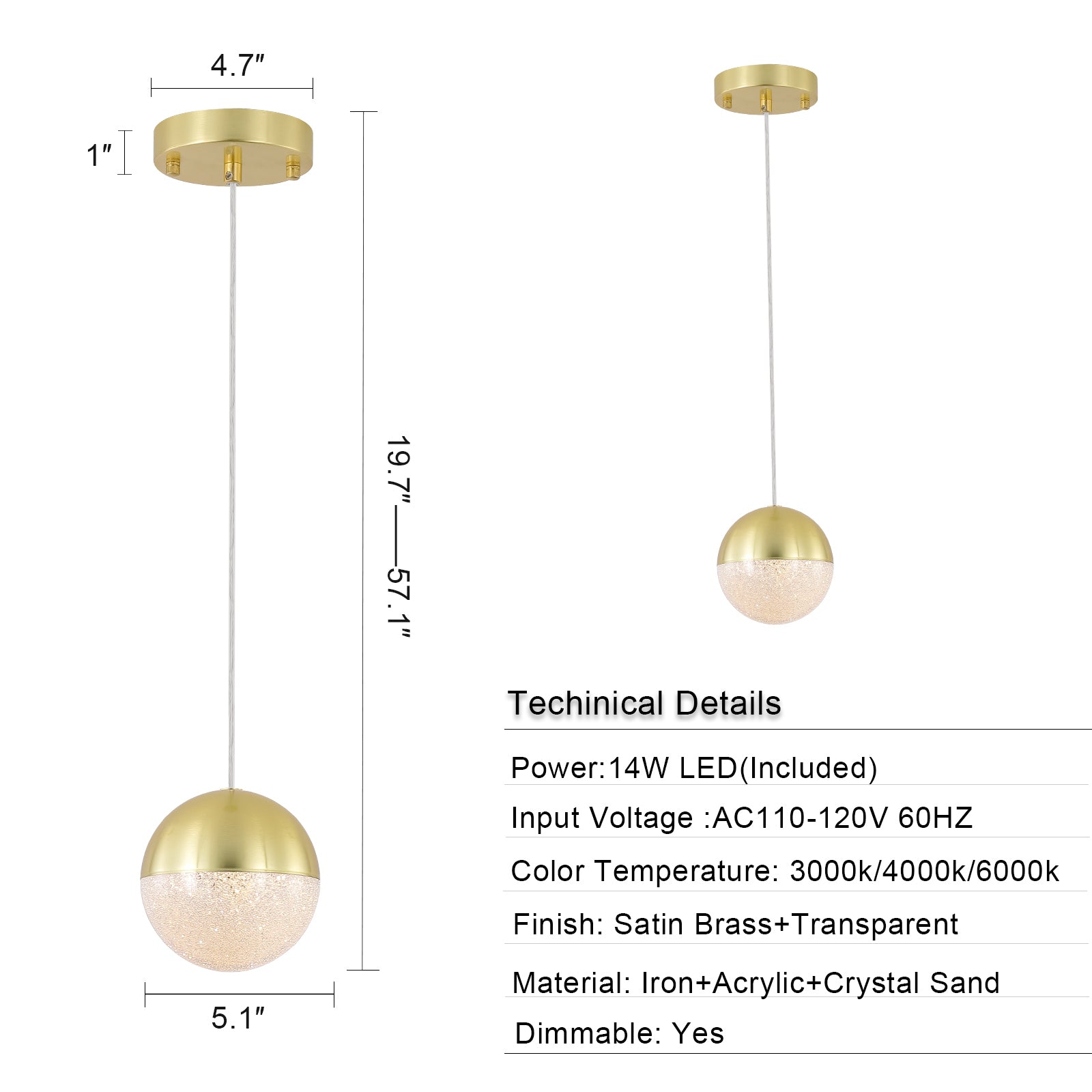 Pendant Light with Dimmable LED (Set of 3) - Gold