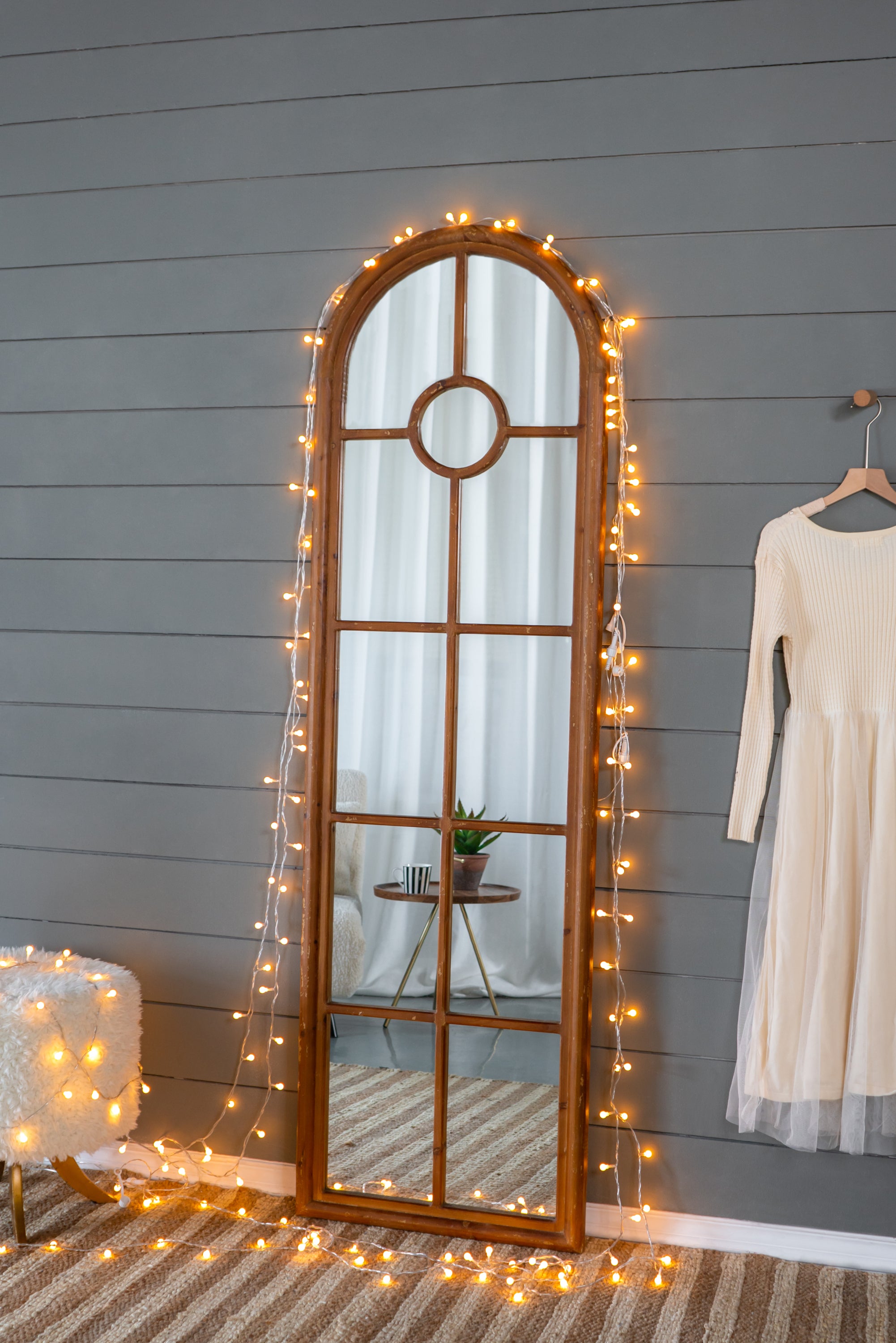 Half-Round Elongated Mirror with Decorative Window Look Classic Architecture 24x79"