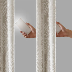 50x108" Knitted Jacquard Damask Total Blackout Grommet Top Curtain Panel - Silver (1 panel only)
