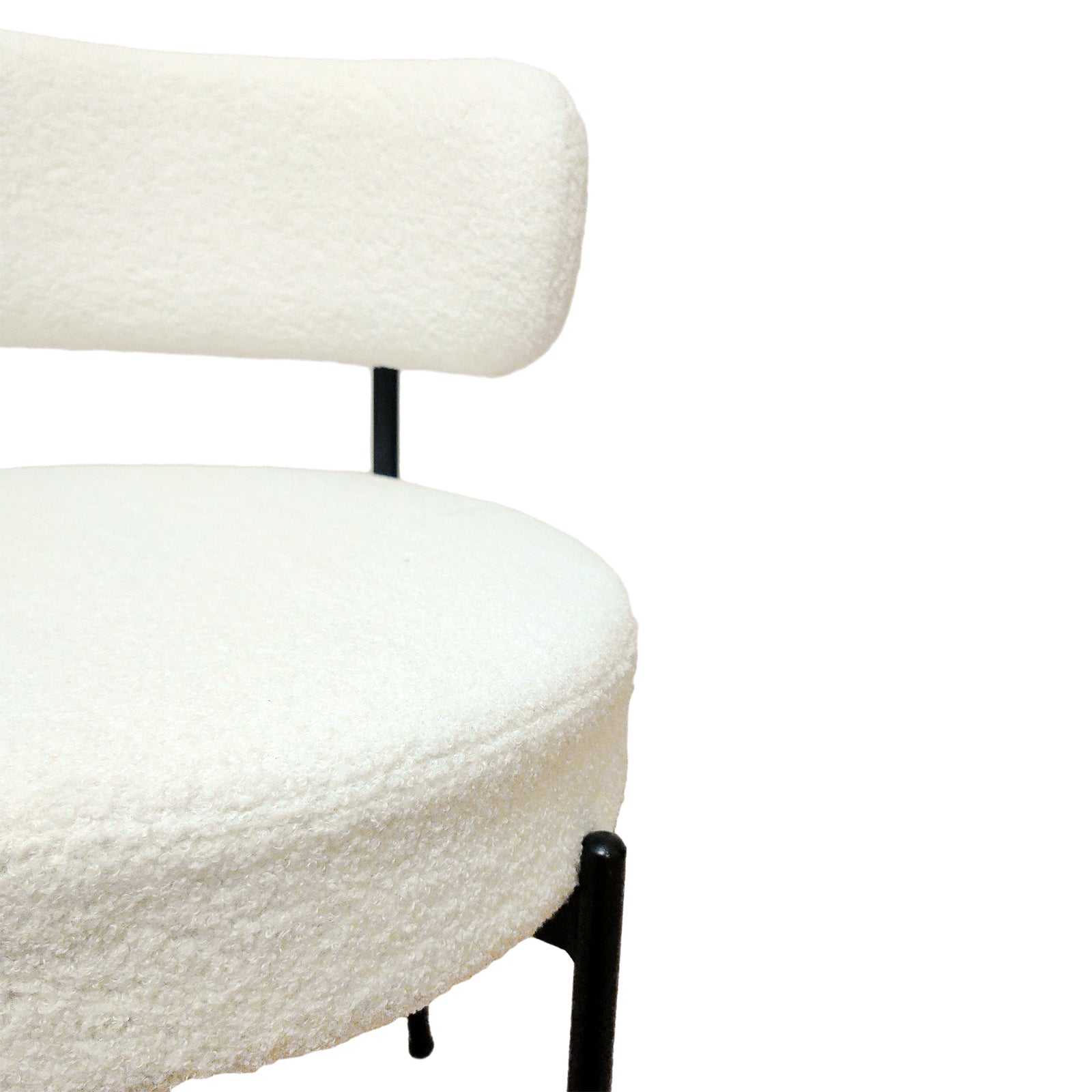 Set of 2 Dining Chairs, Mid-Century Modern, Curved Backrest Round Upholstered Boucle with Black Metal Legs