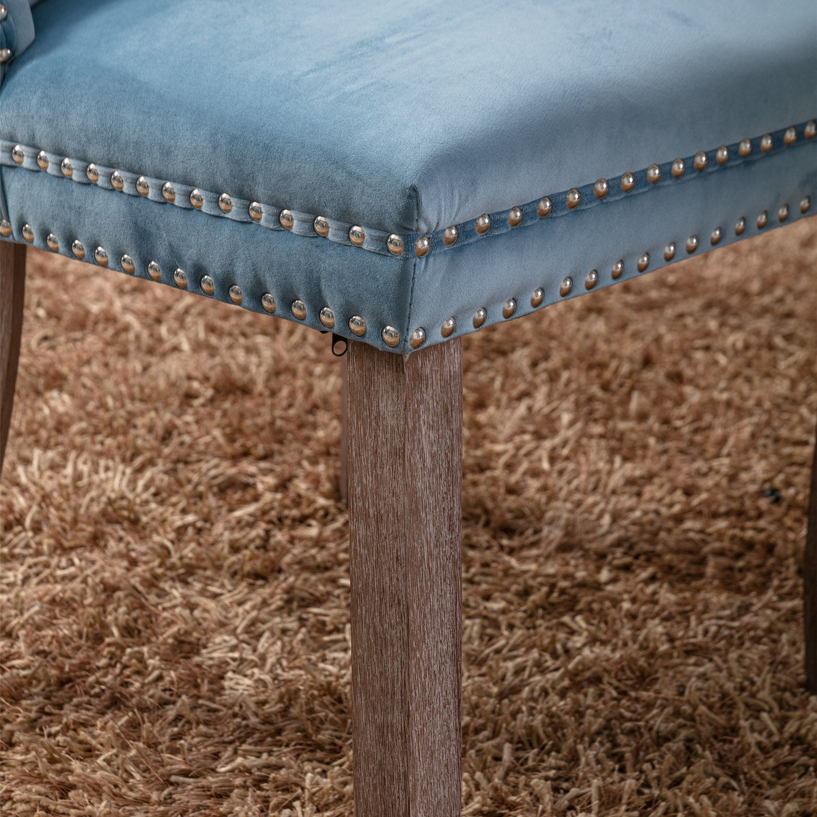 High-end Tufted Solid Wood Contemporary Velvet Upholstered Dining Chair with Wood Legs Nailhead Trim 2-Pcs Set, Light Blue