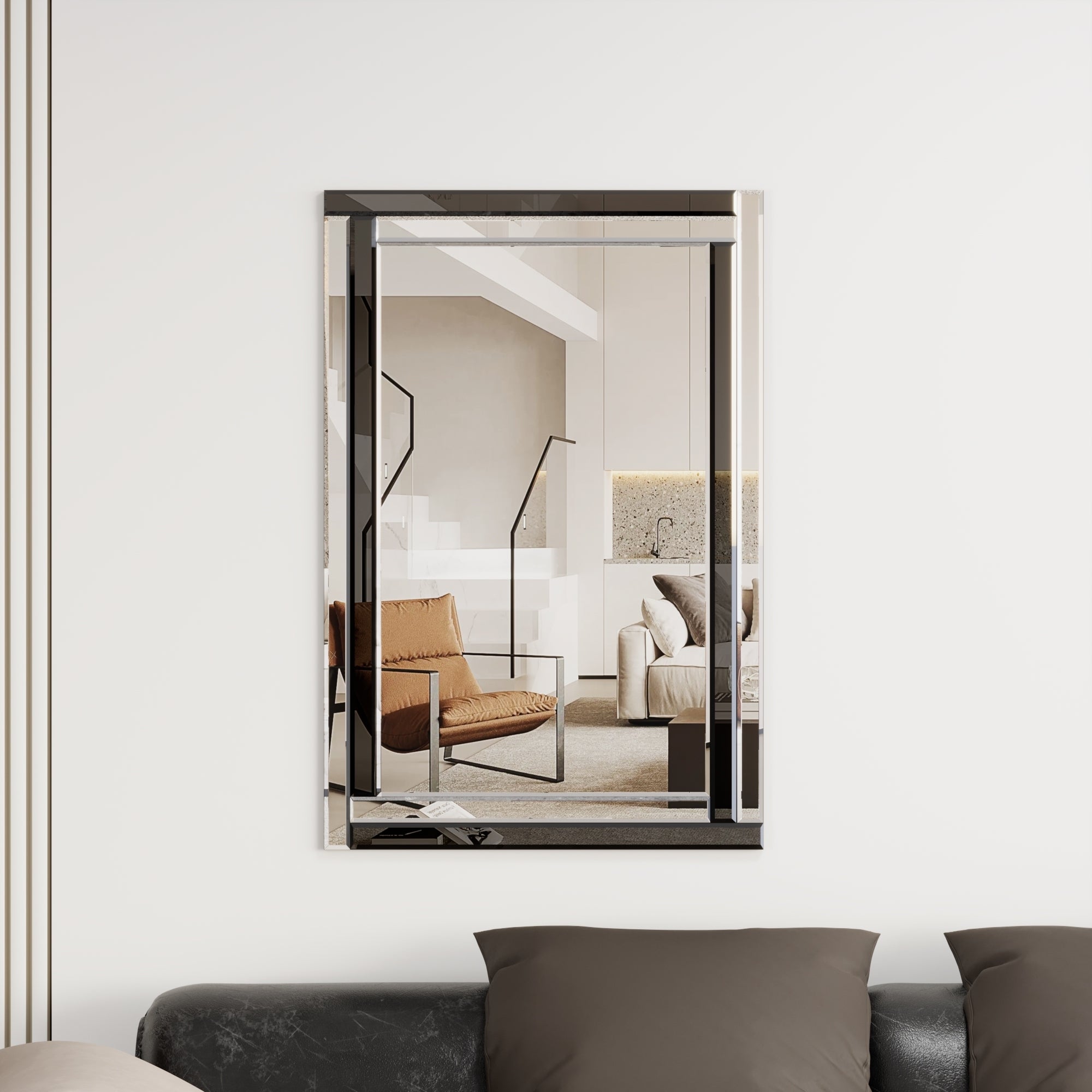 Large Wall-Mounted Silver Decorative Rectangular Wall Mirror