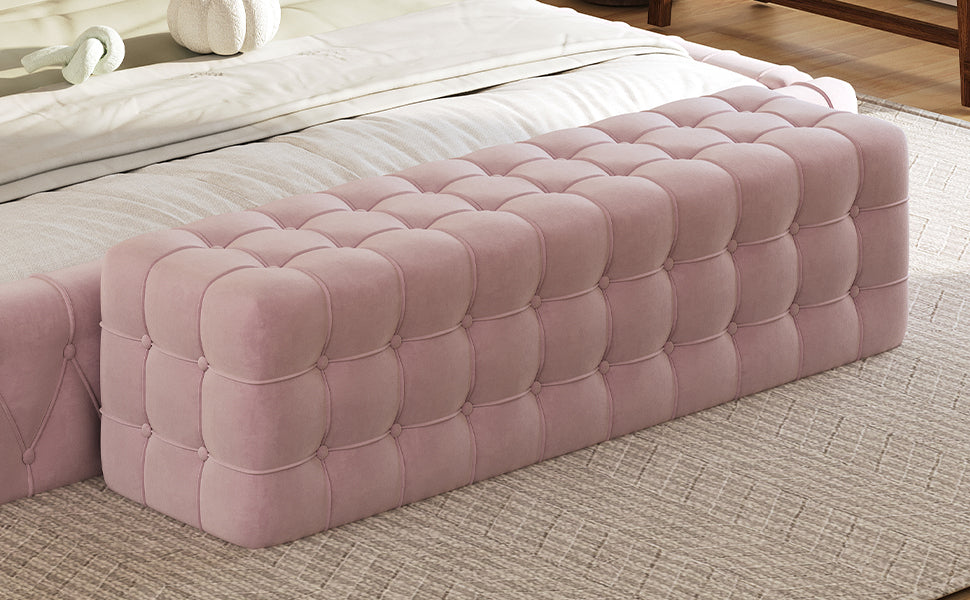 Velvet Upholstered Ottoman, Rectangular Footstool, No Assembly Required, Elegant and Luxurious Pink