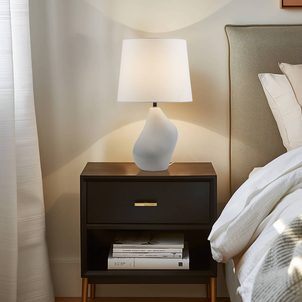 Asymmetrical Ceramic Table Lamp - Grey
