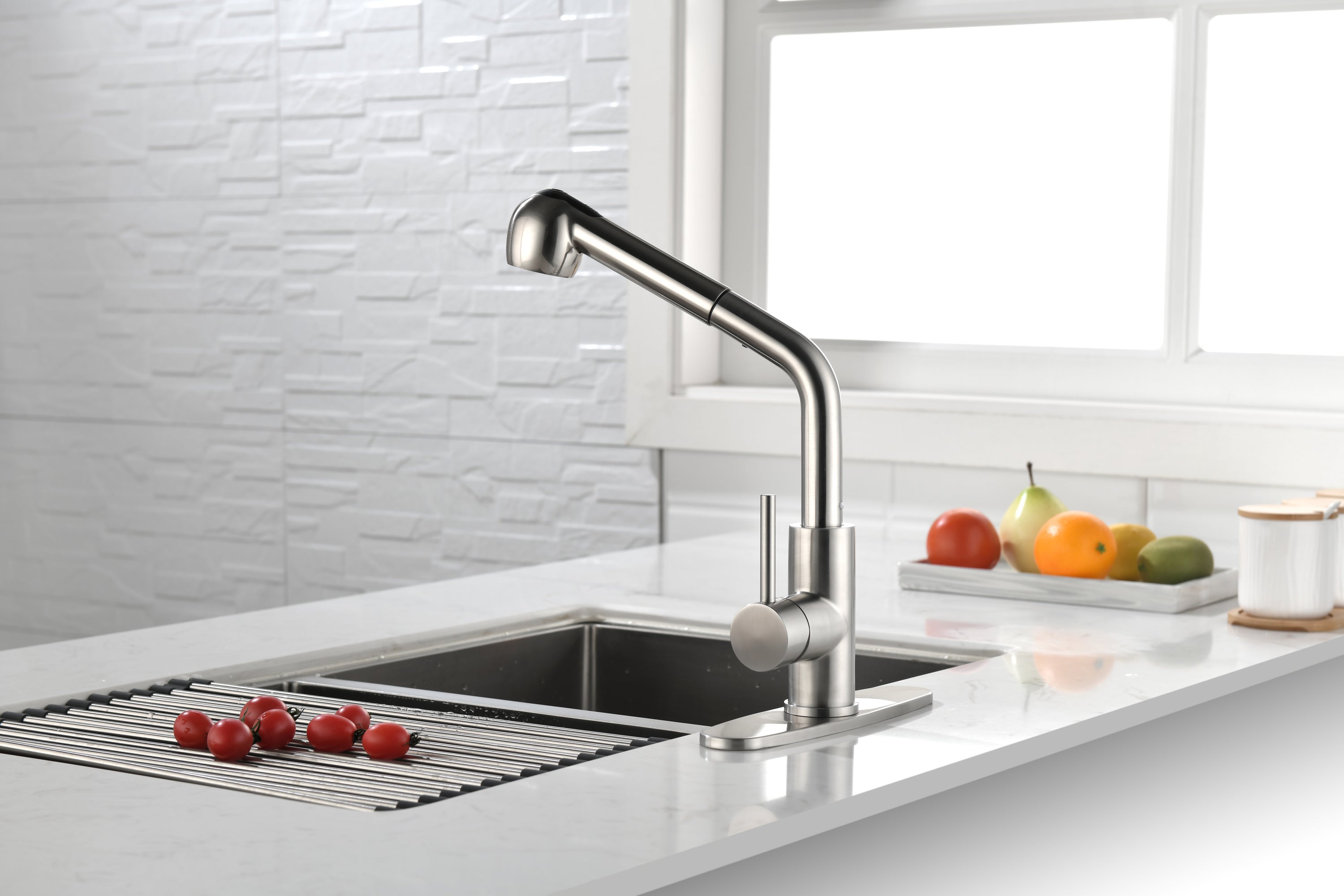 Single Handle Kitchen Sink Faucet with Pull Out Sprayer - Brushed Nickel