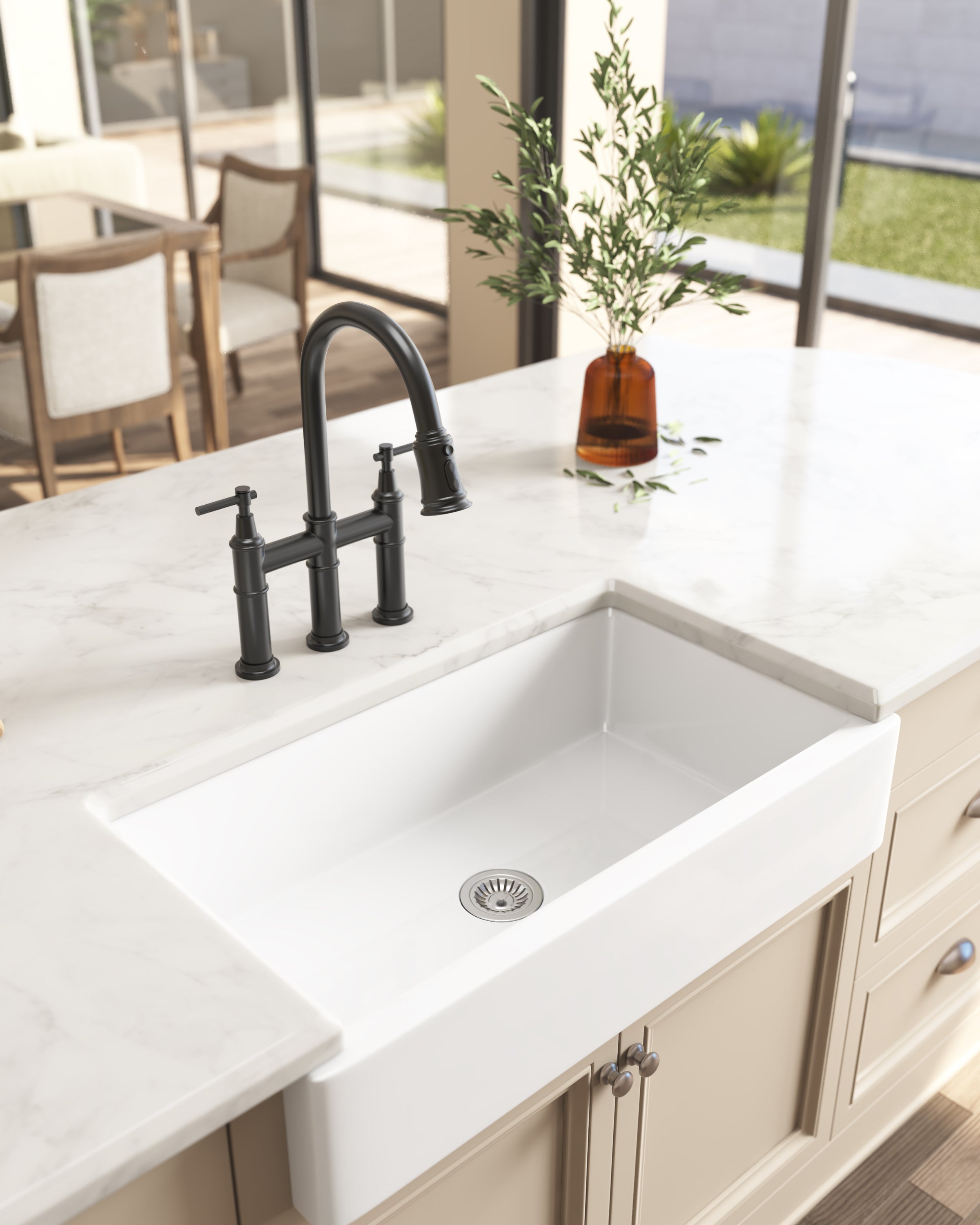Bridge Kitchen Faucet with Pull-Down Sprayhead in Spot - Matte Black