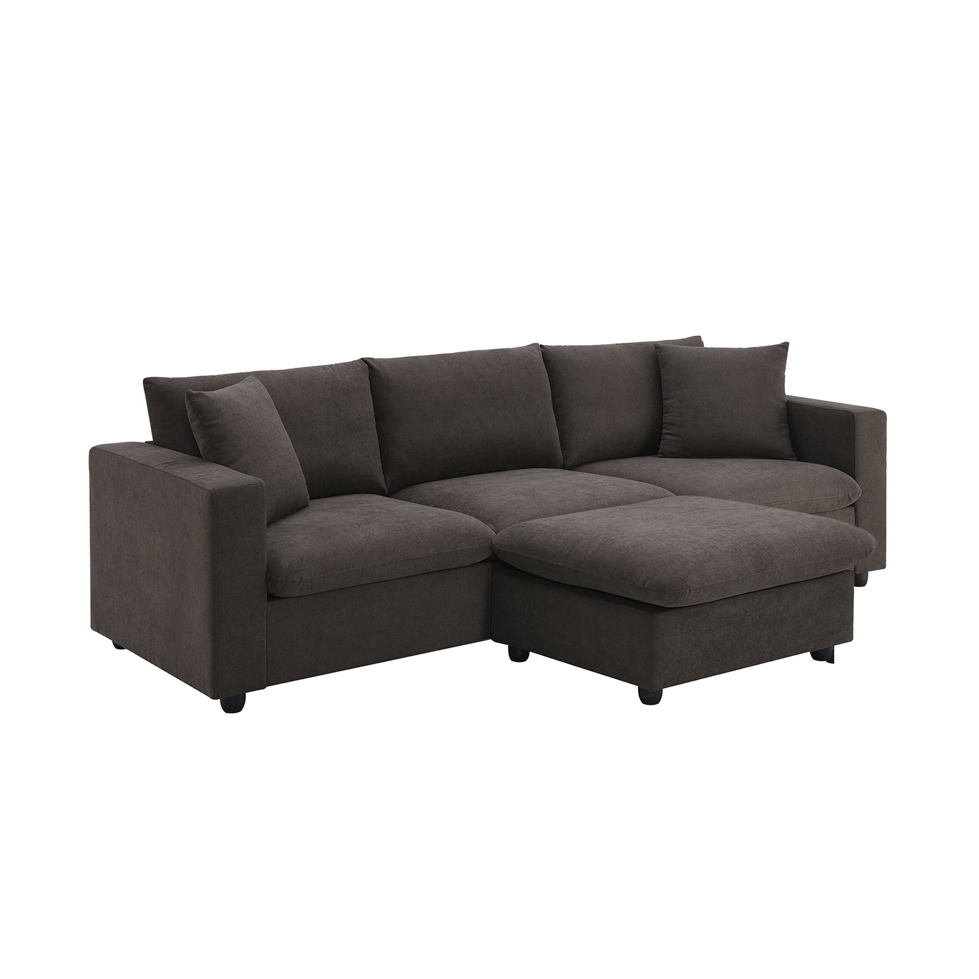 100.4x64.6" Modern Sectional Sofa, L-Shaped Couch Set With 2 Free Pillows, 4-Seat Polyester Fabric Couch Set With Convertible Ottoman - Dark Brown