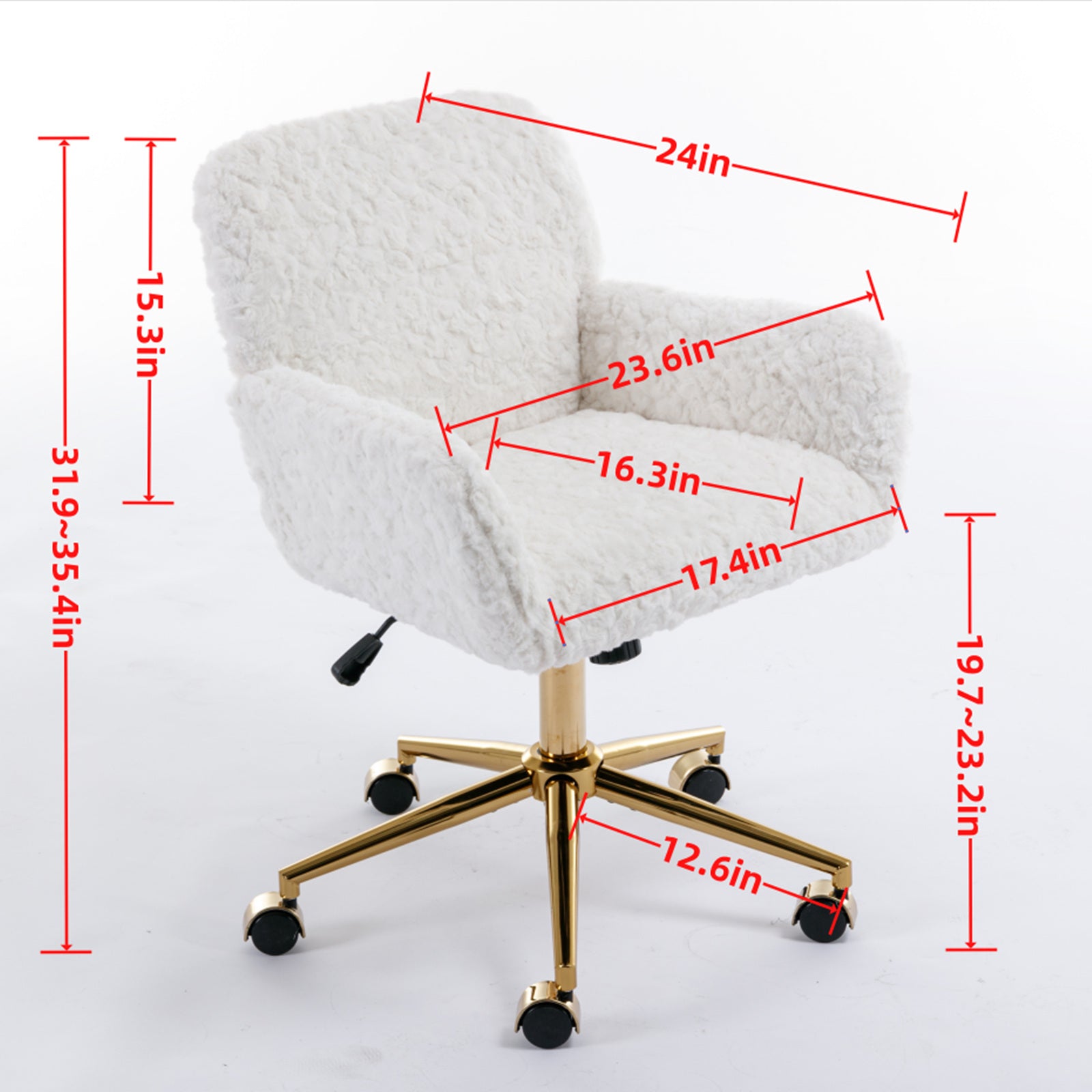 Cozy Plush Home Office Chair with Golden Metal Base  Adjustable Desk Chair Swivel Office Chair,Vanity Chair - Cream