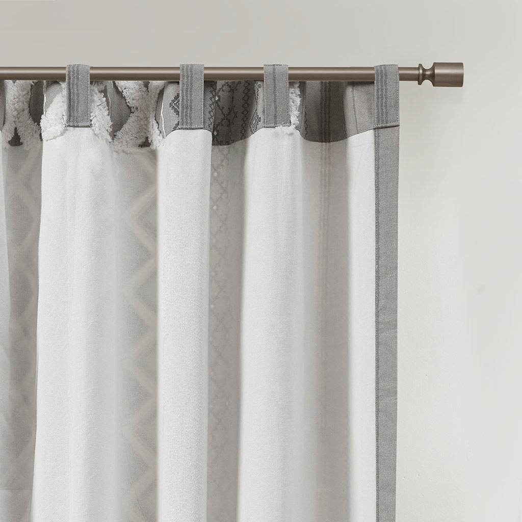 50x95" Cotton Printed Curtain Panel with Chenille Stripe and Lining - Gray (1 panel only)