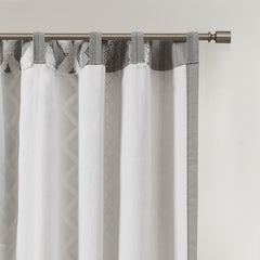 Cotton Printed Curtain Panel with Chenille Stripe and Lining - Gray