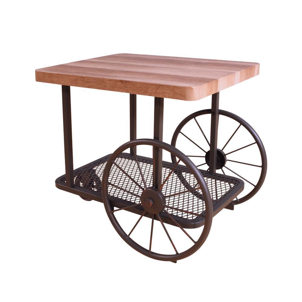 French Antique Style End Table in Oak & Antique Gray
