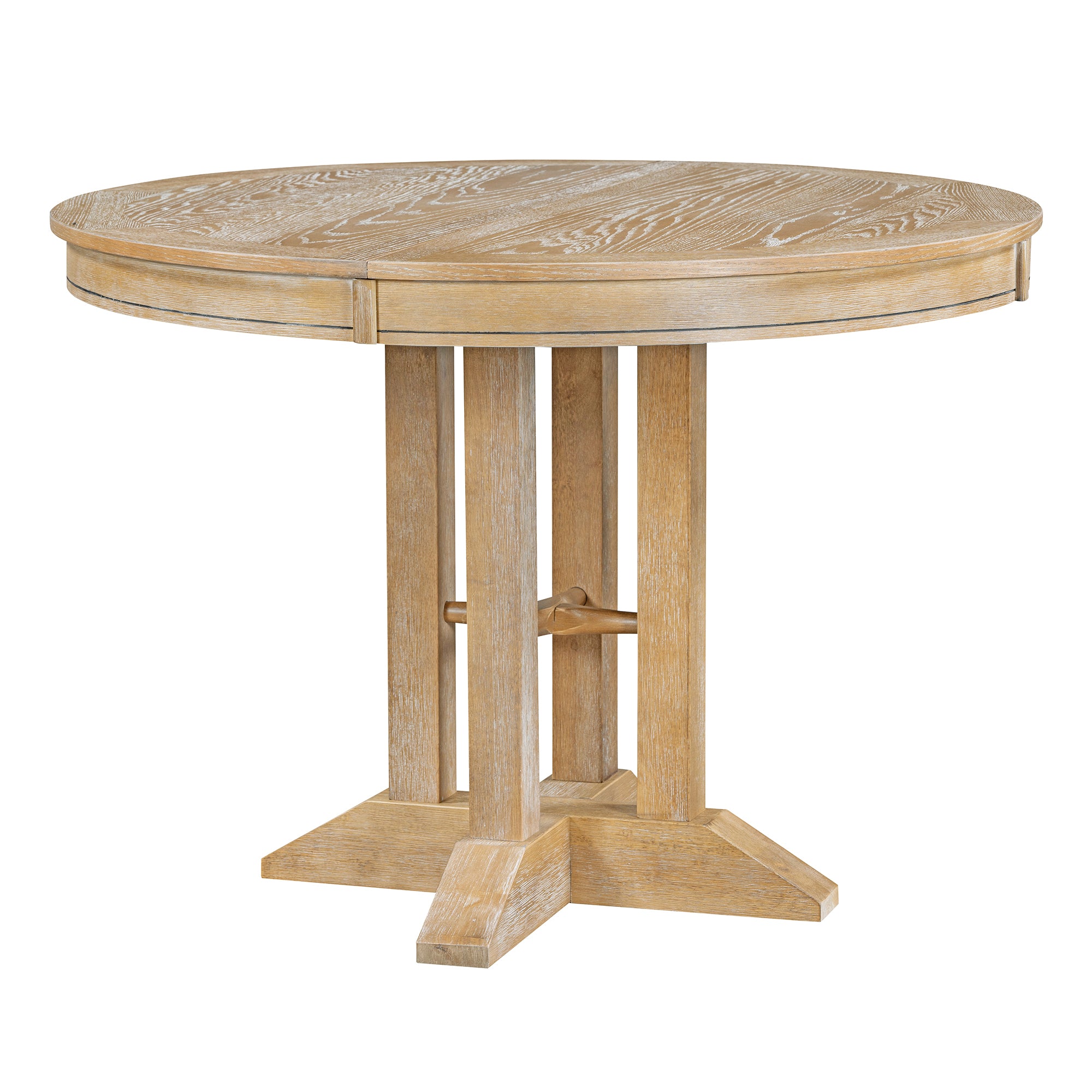 5-Piece Dining Set Extendable Round Table and 4 Chairs Farmhouse Dining Set - Natural Wood Wash