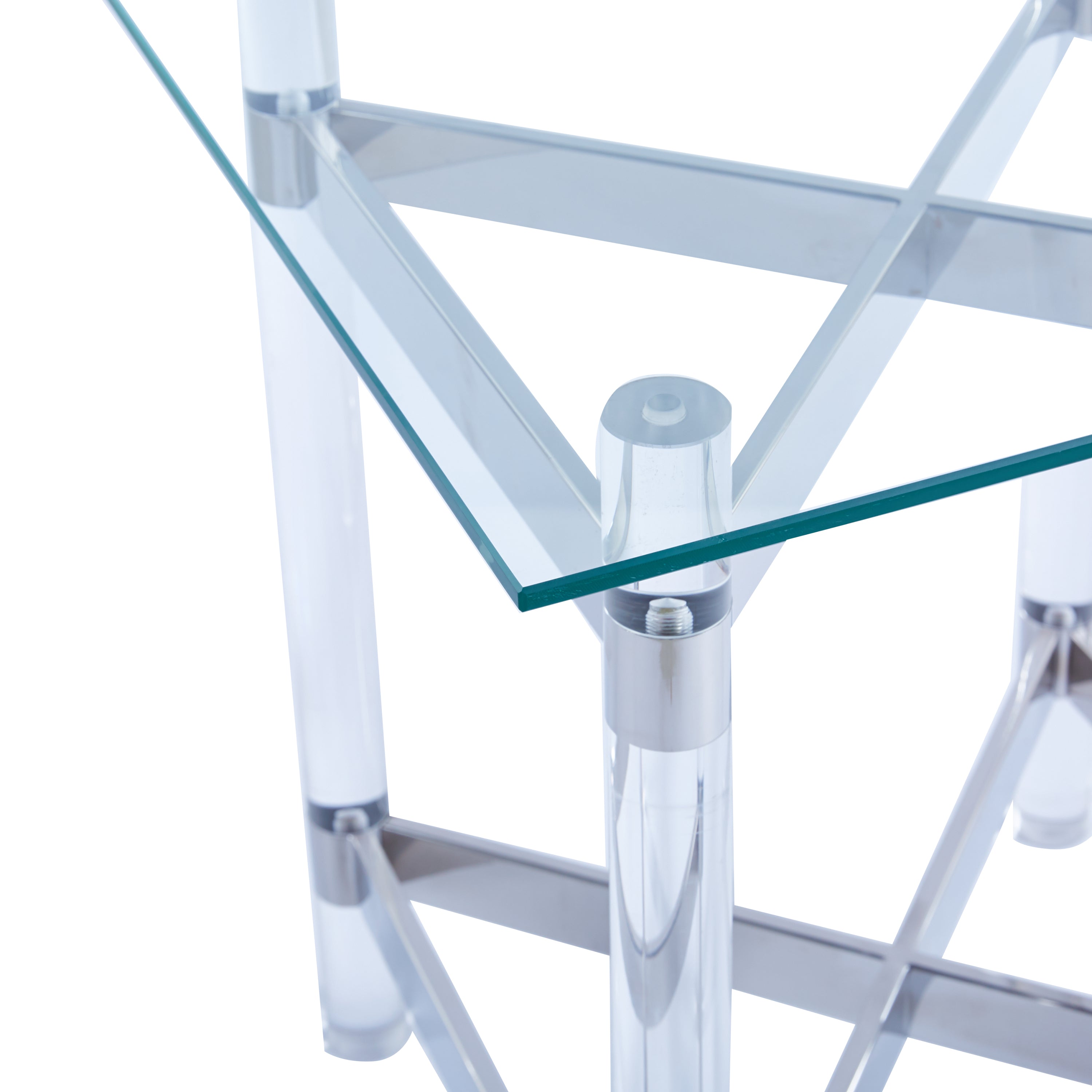 Silver Stainless Steel With Acrylic Frame Clear Glass Top End Table