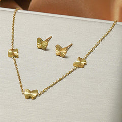 Stainless Steel 18K Gold-Plated Jewelry Set 3D Glass Star Pendant Hypoallergenic Tarnish Free Earrings