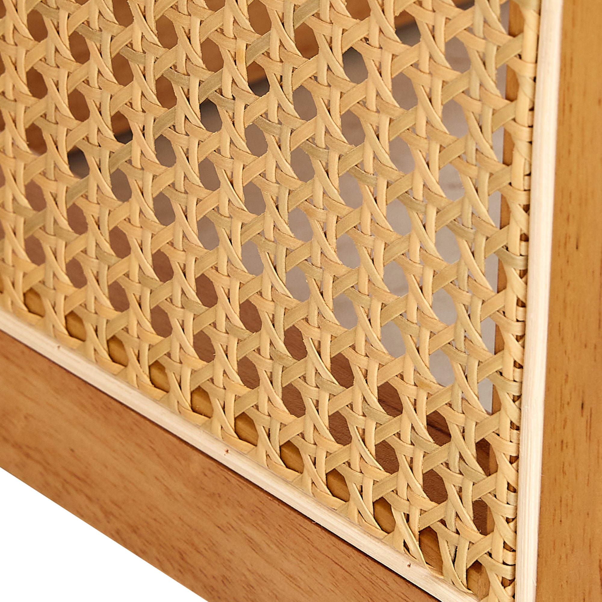 Naturally Elegant Wooden Coffee Table with Faux Rattan Accents