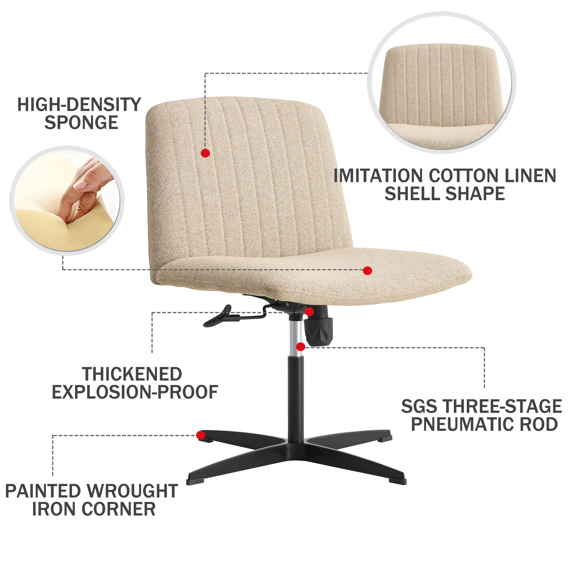 Chair Office Chair Adjustable 360 ° Swivel Cushion Chair - Linen Beige