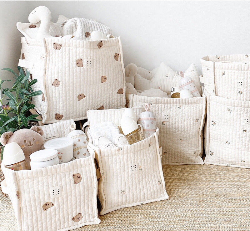 Cute Bear Embroidery Type Finishing Basket For Babies