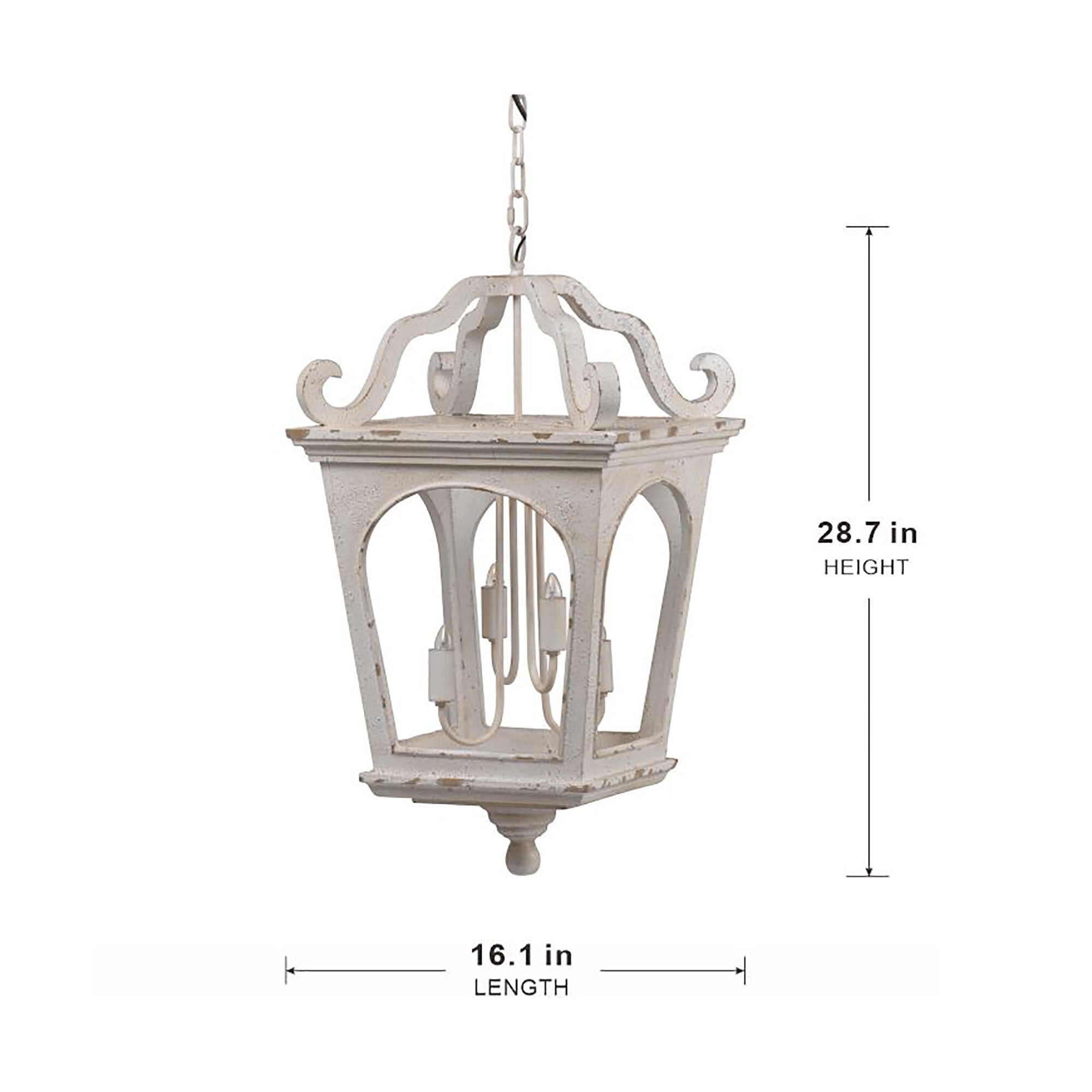 French Style 4-Light Wood Chandelier, Hanging Light Fixture with Adjustable Chain